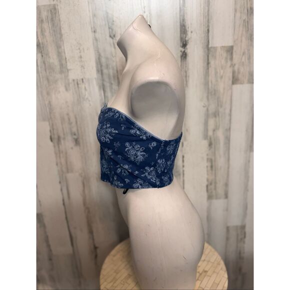 Forever 21 Blue Floral Strapless Smocked Tube Top – Size M - Picture 4 of 8